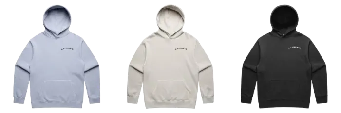 Three hoodie colorways featuring the Maverick Co. logo