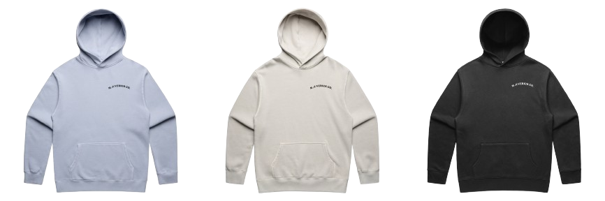 Three hoodie colorways featuring the Maverick Co. logo